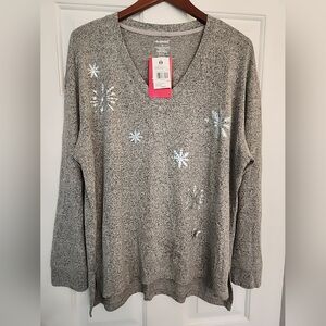 NWT-SPIRIT JERSEY"Let It Snow" Snowflake Super Soft Relax Fit Womens SzM MSRP$60